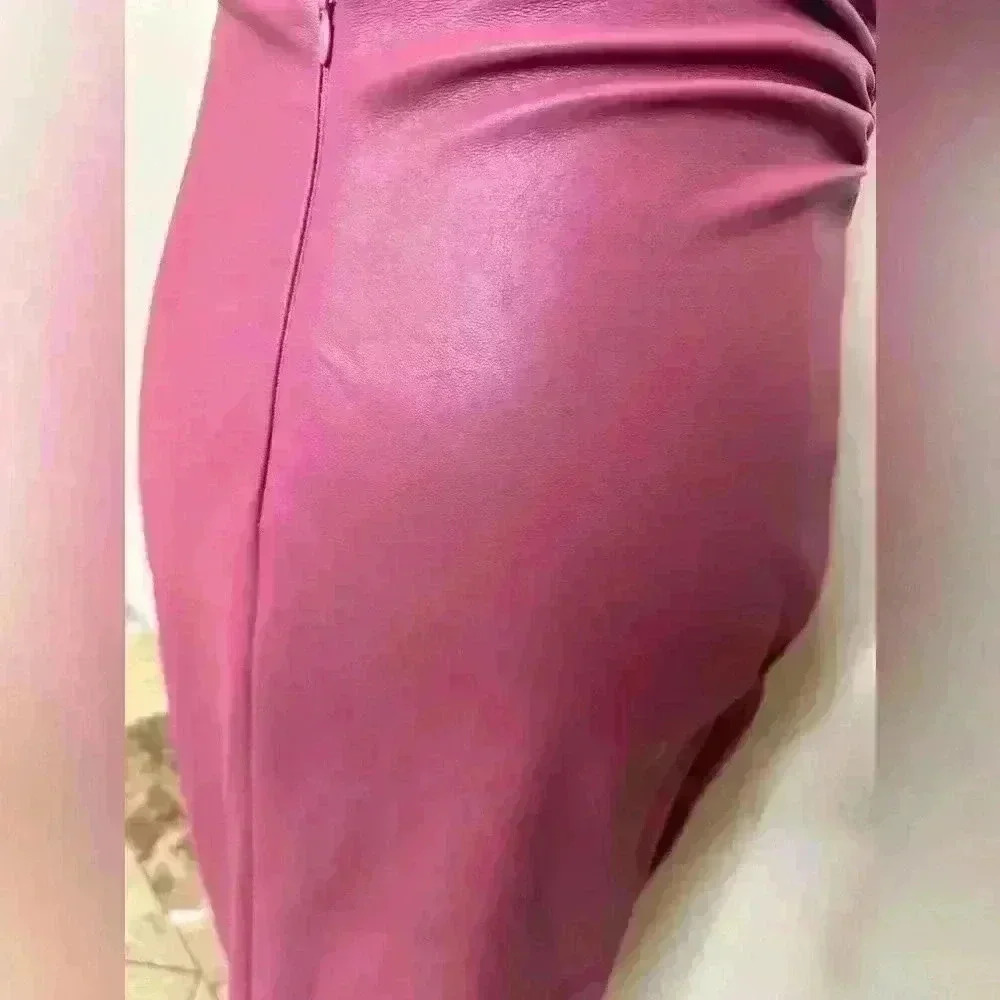NWT Vegan Mauve Faux Lambskin leather halter dress - Picture 4 of 6
